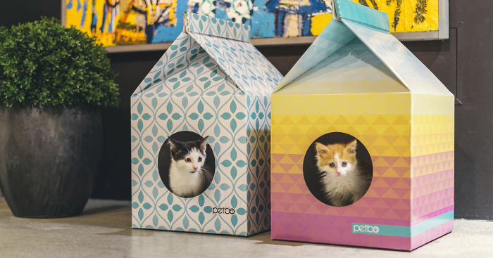These Eco-Friendly Cat Playhouses Look Like Big Milk Cartons