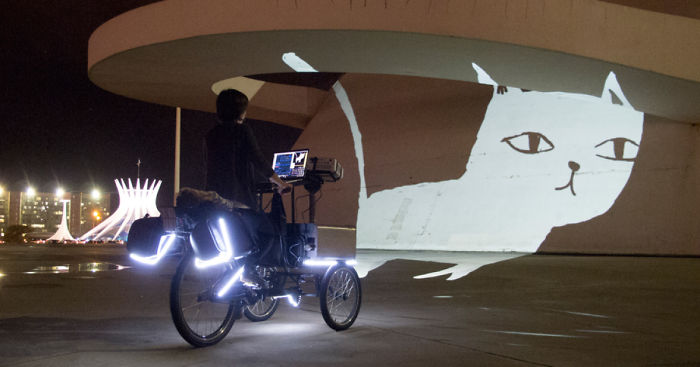 We Create Animated Street Art By Riding Tricycles With Projectors