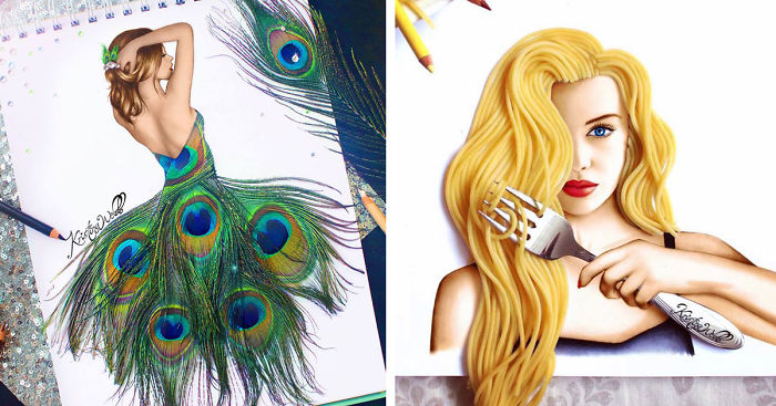 19-Year-Old Artist Uses Real-Life Objects To Complete Her Illustrations