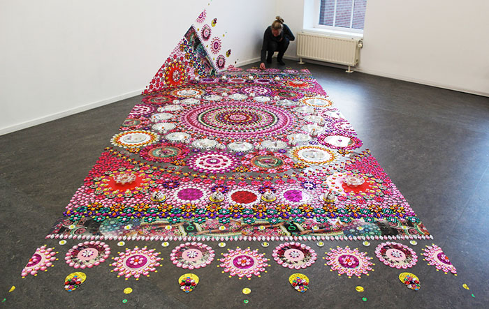 Artist Puts 1000s Of Glittering Gems On Floors, Walls, and People To Create Kaleidoscopic Mandala Art