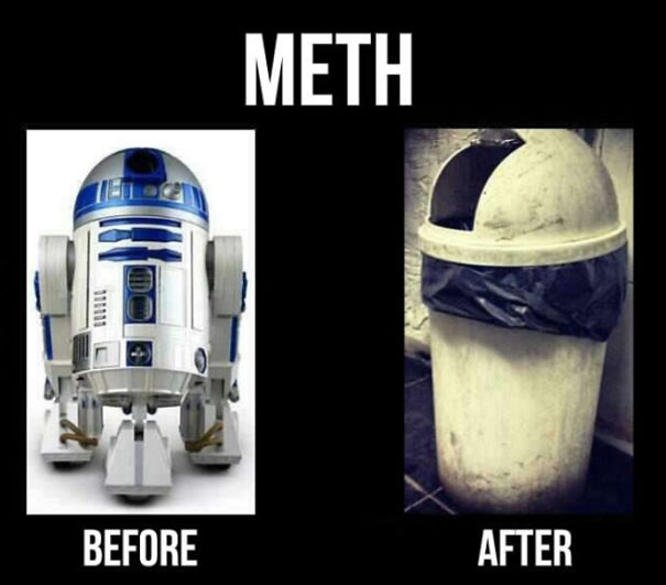 Star Wars meme comparing R2-D2 with a trash can in a "before and after" format.
