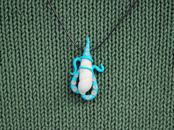 Octopus Hidden In Shell Pendant Necklace