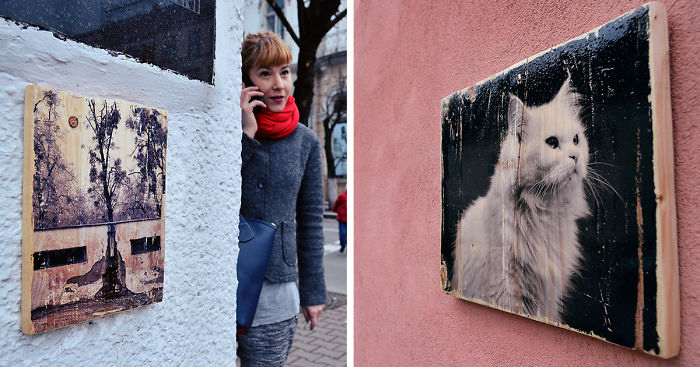 I Hang Woodprints Around Cluj, Romania For People To Find And Take Home