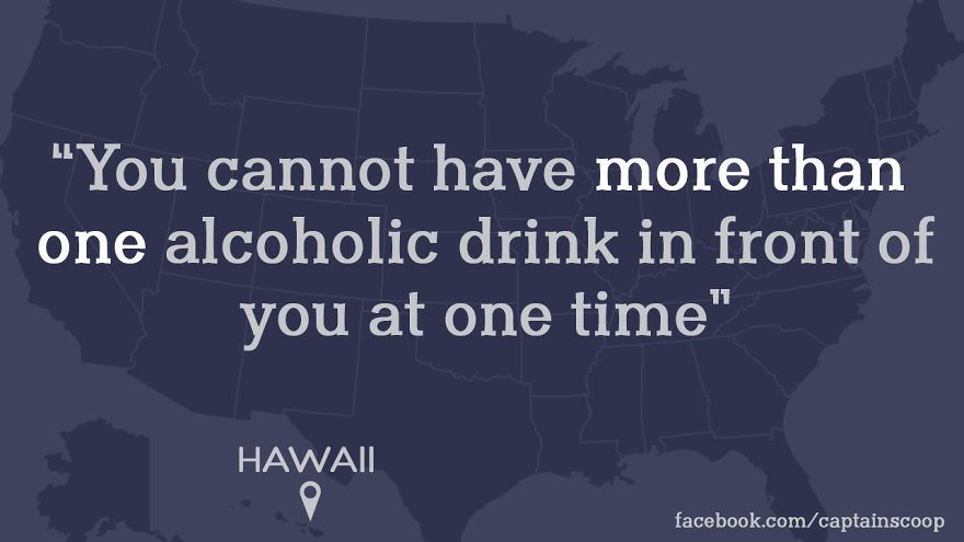 Map showing a strange law in Hawaii about alcoholic drinks, highlighting one of the most stupid laws in the U.S.