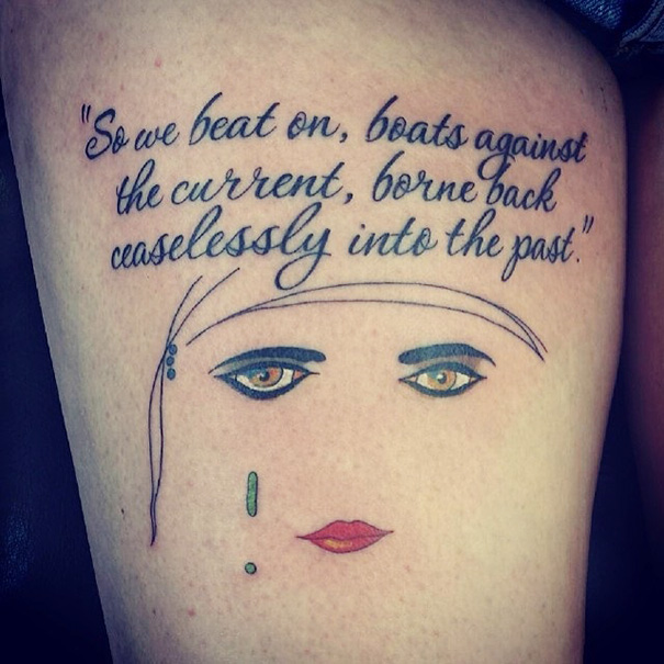 Tattoo featuring a book quote and eye illustration for bookworms.