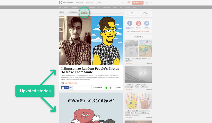 Bored Panda Upvotes Tab Desktop