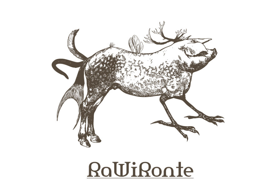 Strange animal hybrid illustration with antlers, bird wings, and a fish tail, created in Photoshop.