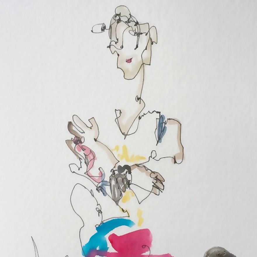 Artist Draws Without Looking At The Page And It's Amazing