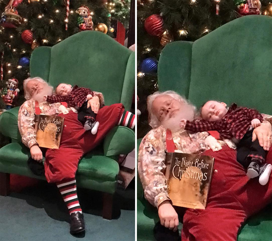 Baby Falls Asleep While Waiting In Line To See Santa; Santa Tells Parents Not To Wake Him Baby Falls Asleep While Waiting In Line To See Santa; Santa Tells Parents Not To Wake Him