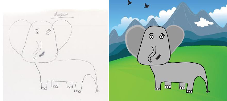 Dad Re-Draws His Daughter's Pencil Sketches Dad Re-Draws His Daughter's Pencil Sketches