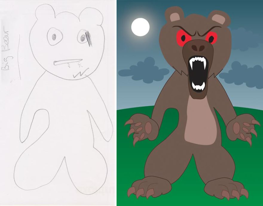 Dad Re-Draws His Daughter's Pencil Sketches Dad Re-Draws His Daughter's Pencil Sketches