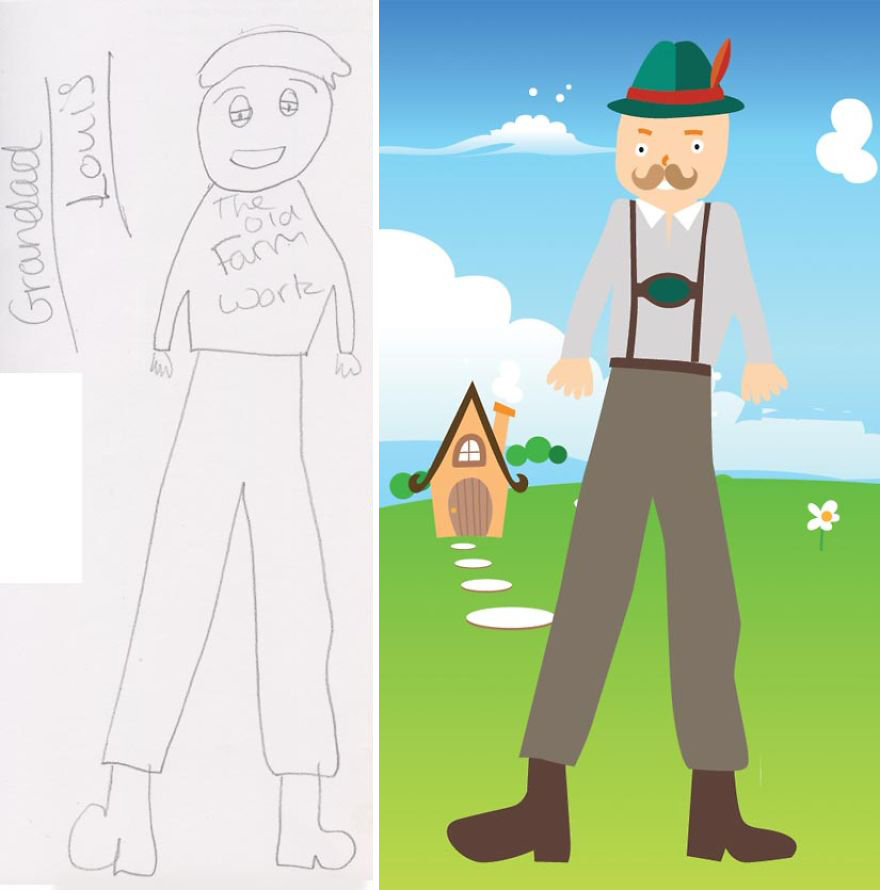 Dad Re-Draws His Daughter's Pencil Sketches Dad Re-Draws His Daughter's Pencil Sketches