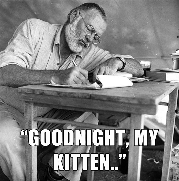 Ernest Hemingway’s last words spoken - "GOODNIGHT, MY KITTEN.."