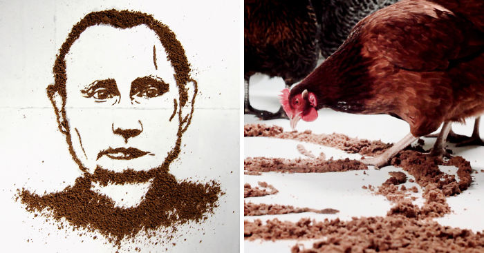 I Made A Putin’s Portrait From Bread And Let Chickens Eat It