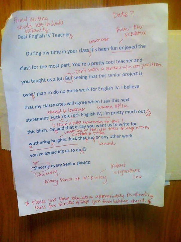 Teacher Grades Student’s F-you Letter