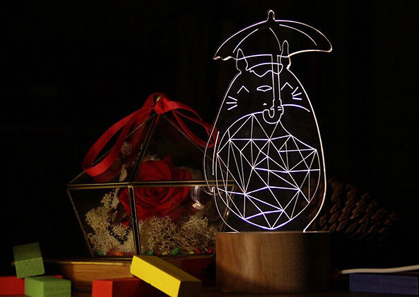 Totoro With Umbrella Wood Lamp