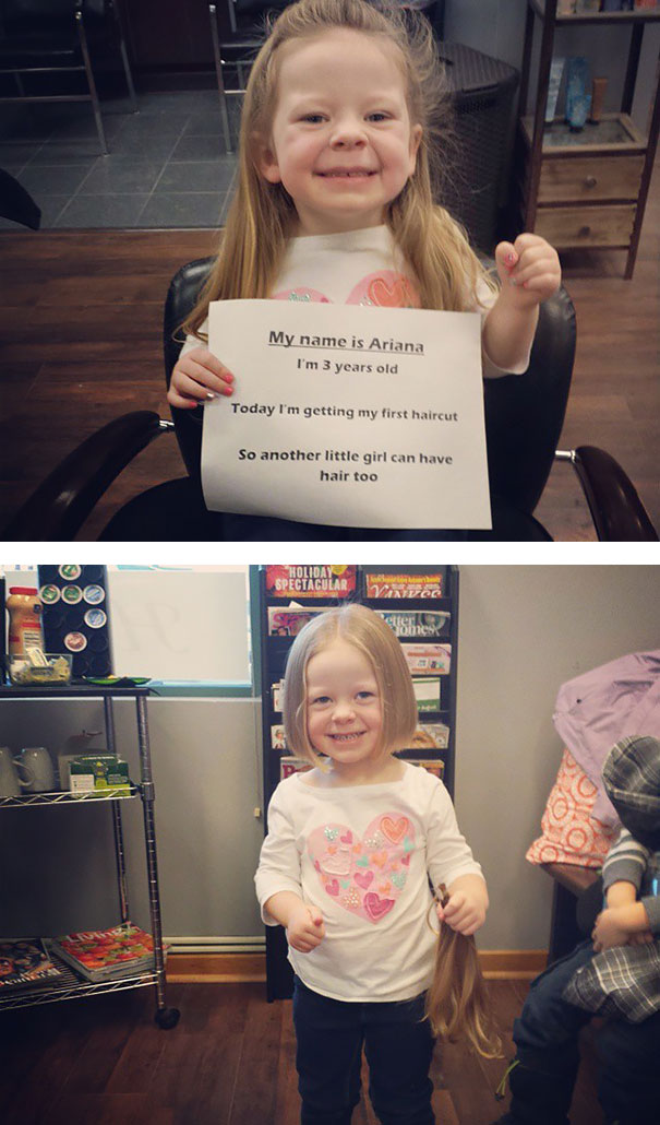 My 3yr Old Daughter Saw A Little Girl Without Hair And Asked Why She Was Bald. I Explained She Was Sick And The Medicine Made Her Hair Fall Out. "oh. She Can Have Some Of My Hair," She Said