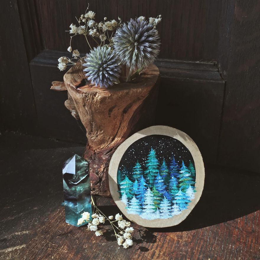 I Quit My Boring Office Job To Start Making Mini Paintings On Recycled Wood