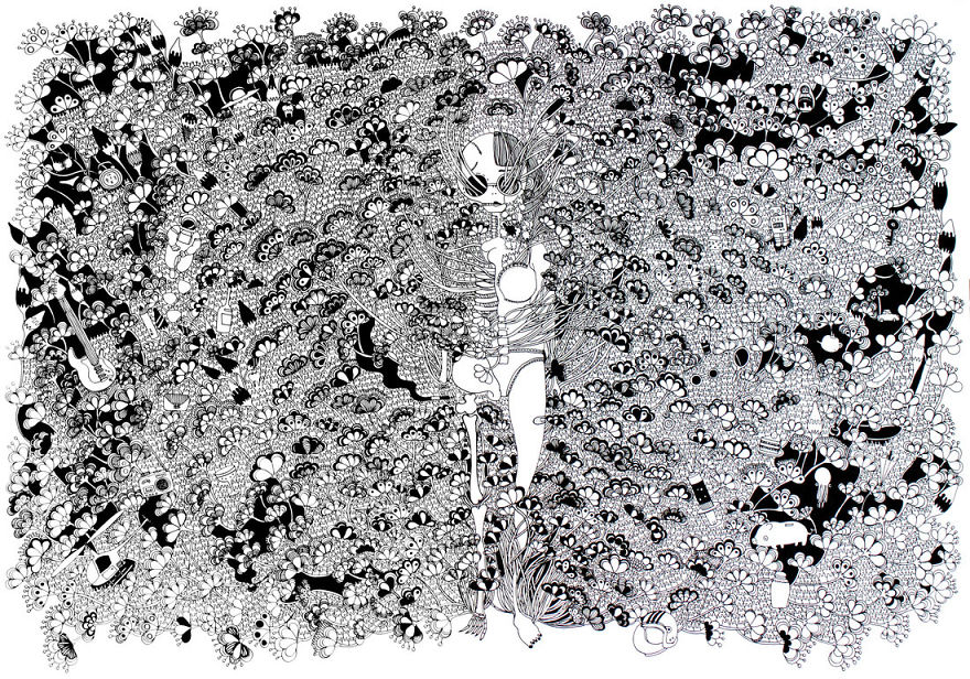 I Draw Detailed Illustrations With Black Pens On White Paper