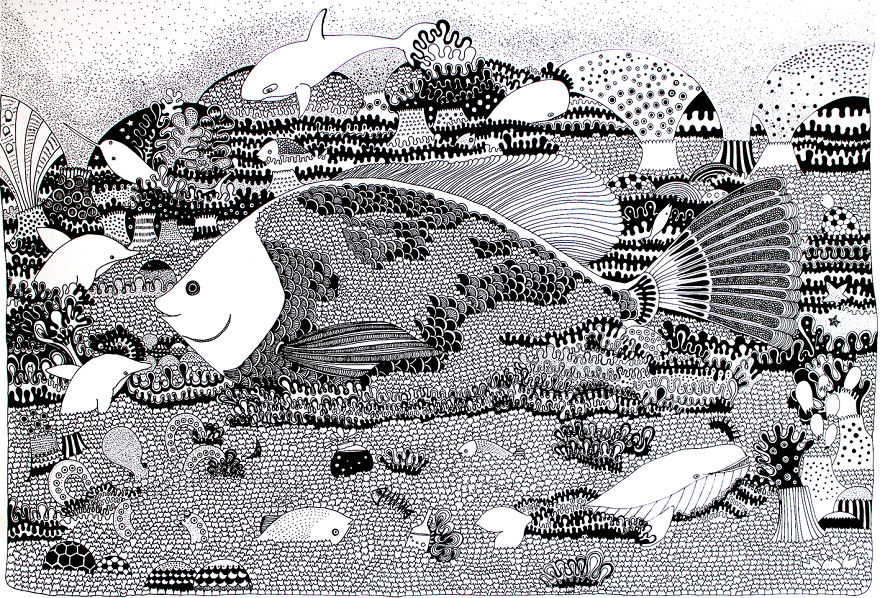 I Draw Detailed Illustrations With Black Pens On White Paper