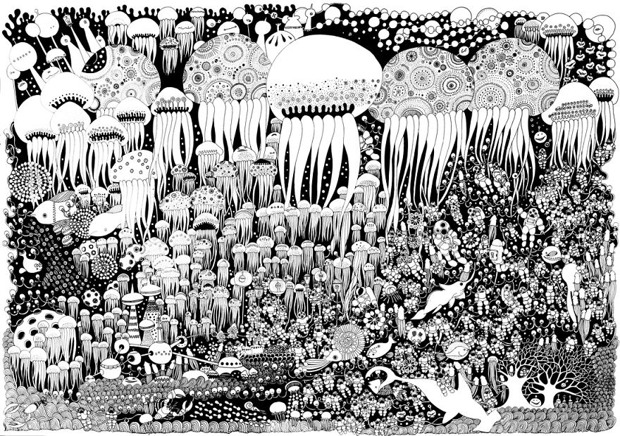 I Draw Detailed Illustrations With Black Pens On White Paper