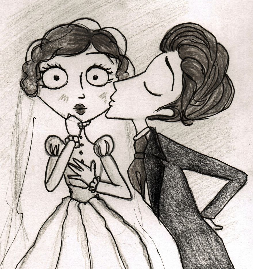 I Illustrated Old Wedding Photos In Tim Burton's Style