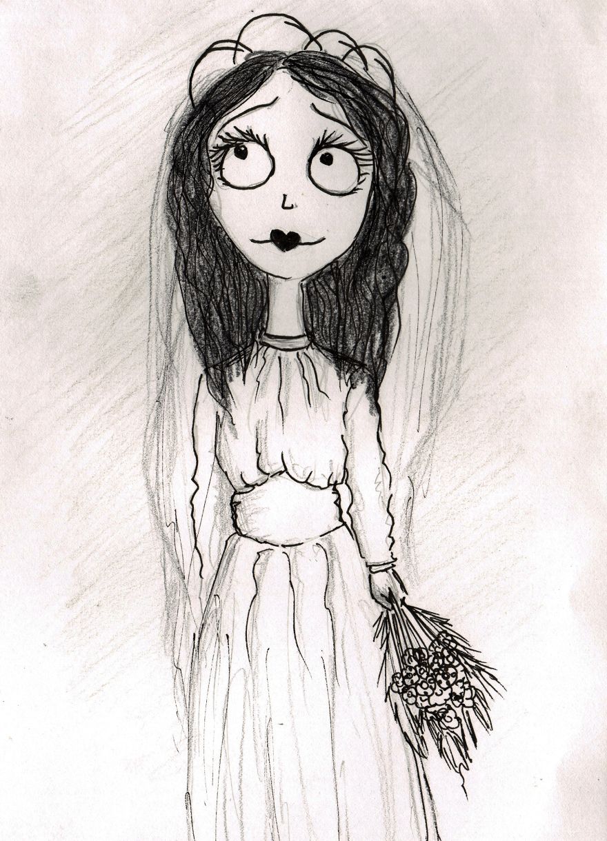 I Illustrated Old Wedding Photos In Tim Burton's Style