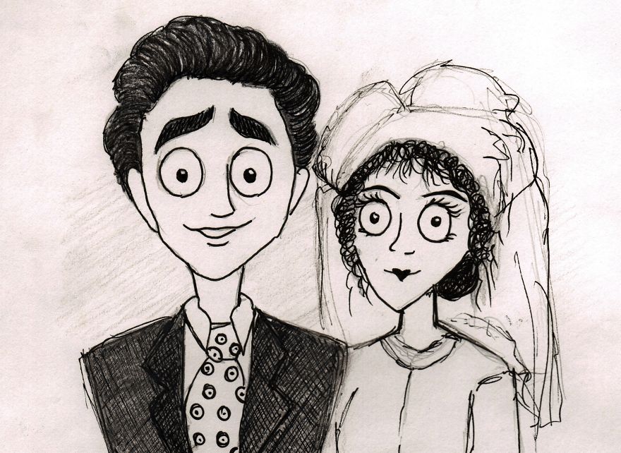 I Illustrated Old Wedding Photos In Tim Burton's Style