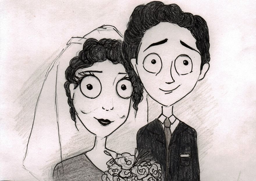 I Illustrated Old Wedding Photos In Tim Burton's Style