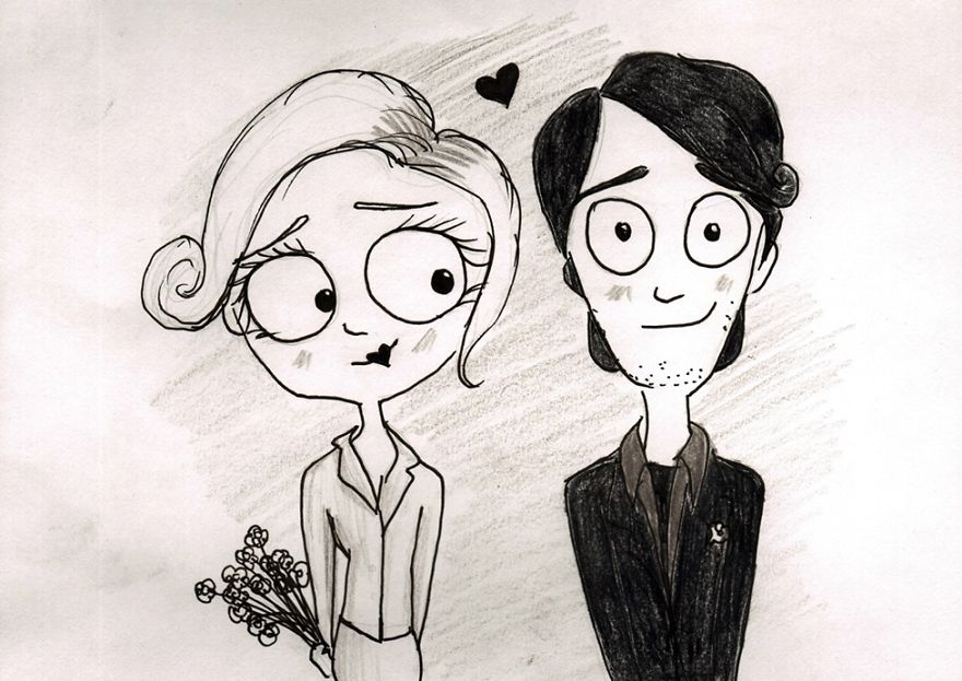 I Illustrated Old Wedding Photos In Tim Burton's Style