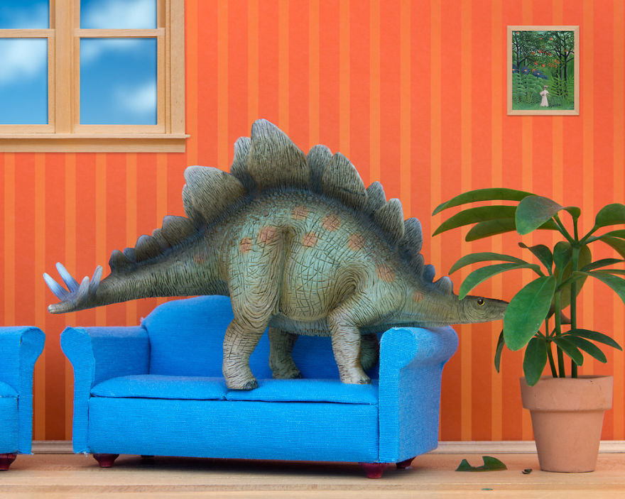 I Teach My Daughter Photography By Creating Domestic Dinosaur Scenes