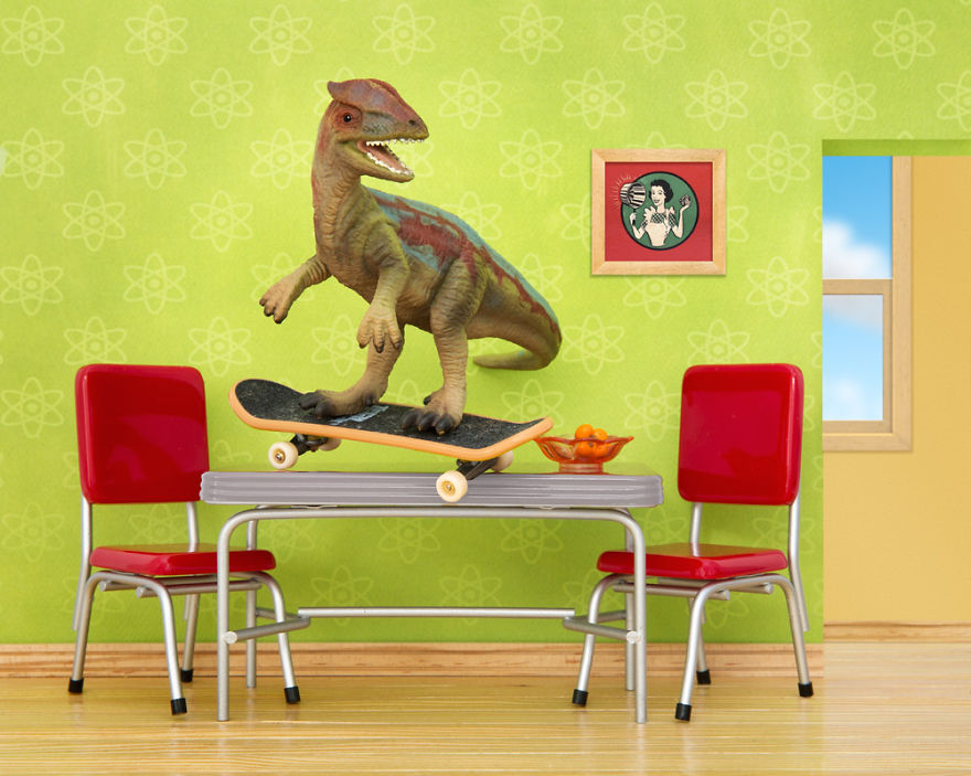 I Teach My Daughter Photography By Creating Domestic Dinosaur Scenes