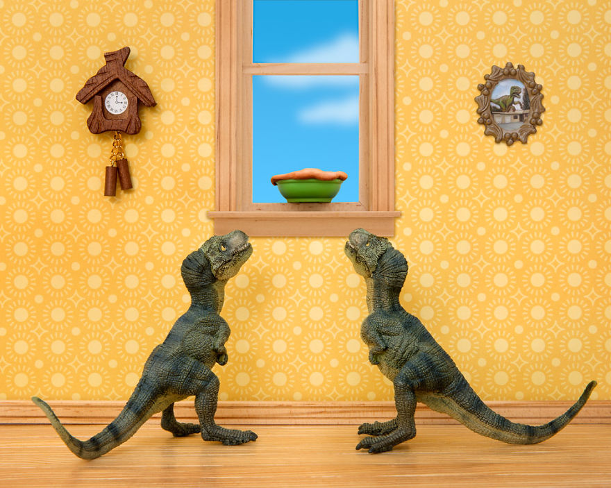 I Teach My Daughter Photography By Creating Domestic Dinosaur Scenes