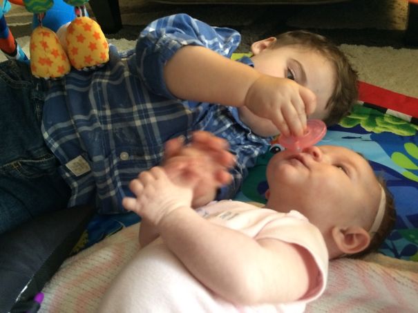 My 17 Month Old Finds His Sister's Binky And Gives It To Her Whenever She Is Crying.