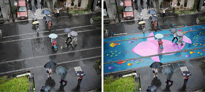 Colorful Murals Appear On Roads Only When It’s Raining