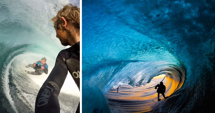I Photograph Surfers From Inside Barrel Waves At Night