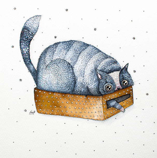 Cat In A Box, Art Print