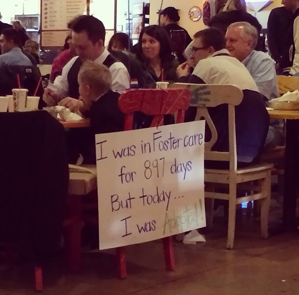 Celebrating First Day As Father And Son After Adoption