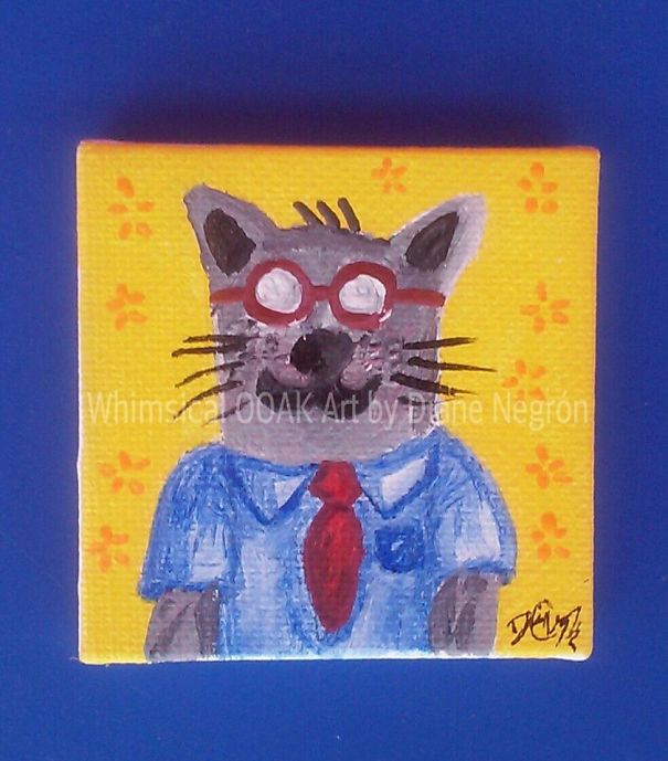 #23 Nerdy Cat Mini Painting