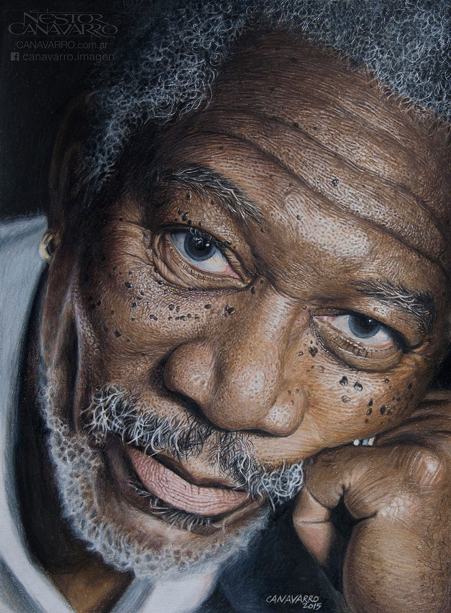 My 50-Hour High-Detail Drawing Of Morgan Freeman In Color Pencils