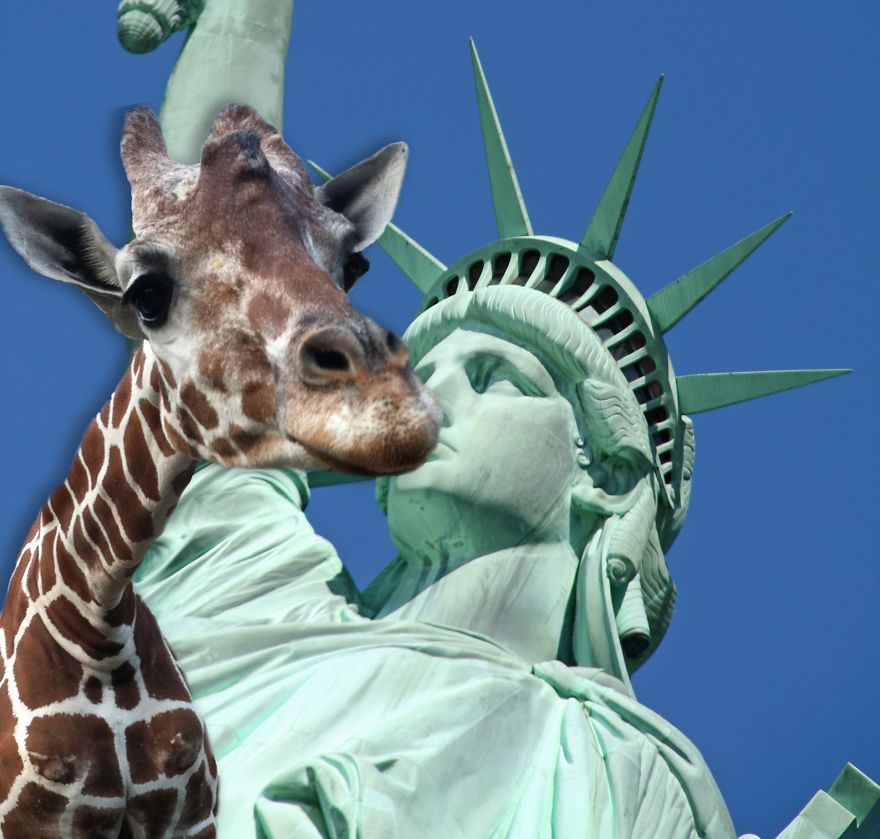Sneaking A Perspective Kiss On Liberty Island.