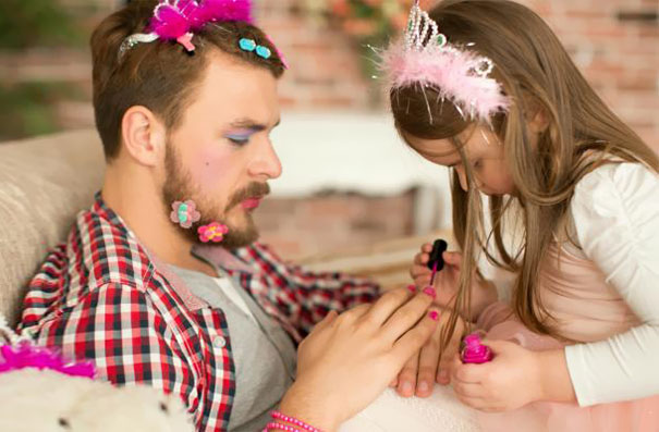 Cute Daughter Making Up Her Father