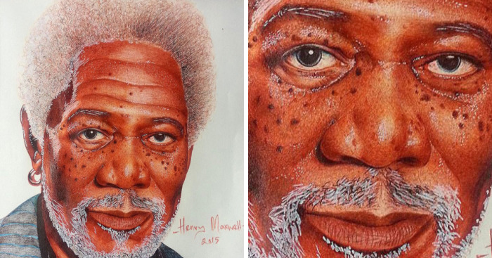I Drew A Morgan Freeman Portrait With Colored Ballpoint Pens