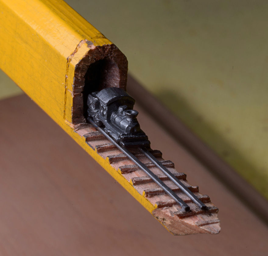 I Found A Carpenter Pencil In The Shop And Carved It Into A Train On Rails I Found A Carpenter Pencil In The Shop And Carved It Into A Train On Rails