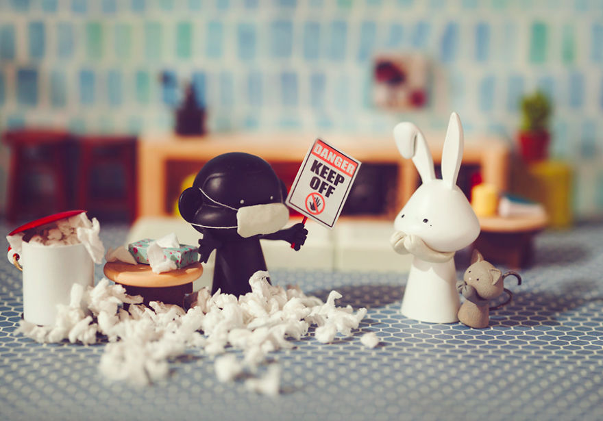 I Recreate Daily Moments Of Married Life With A Monkey And A Rabbit