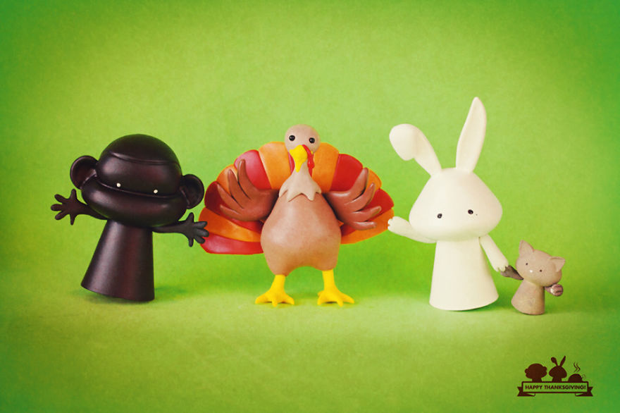 I Recreate Daily Moments Of Married Life With A Monkey And A Rabbit