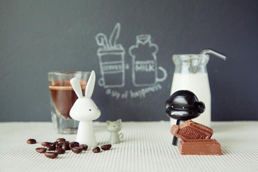 I Recreate Daily Moments Of Married Life With A Monkey And A Rabbit