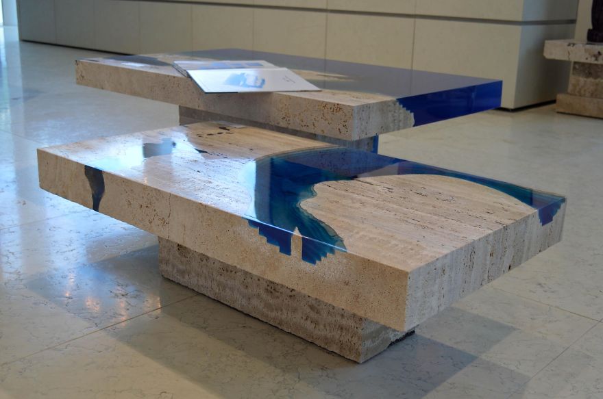 Lagoon Tables That I Create By Merging Resin With Cut Travertine Marble Lagoon Tables That I Create By Merging Resin With Cut Travertine Marble