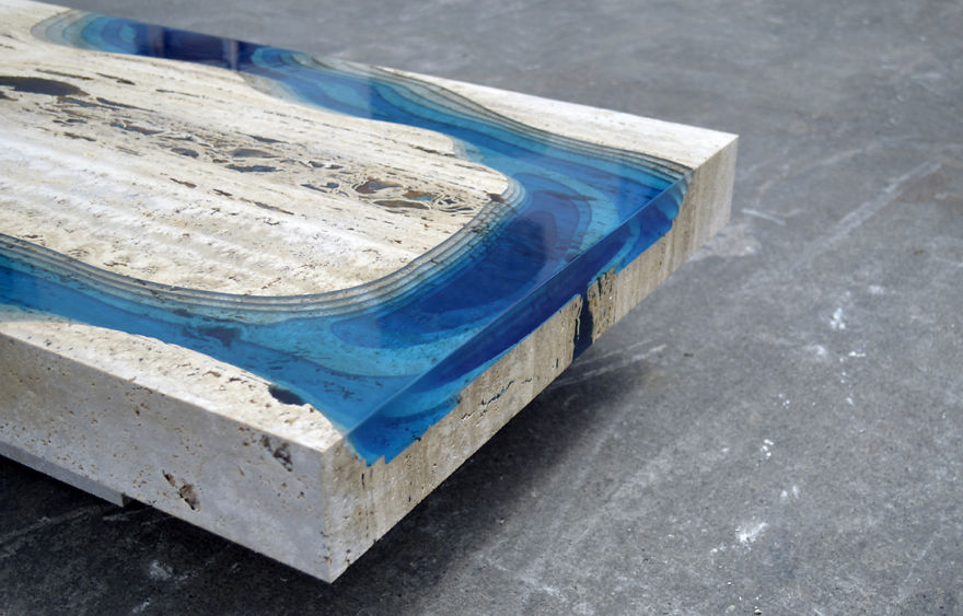 Lagoon Tables That I Create By Merging Resin With Cut Travertine Marble Lagoon Tables That I Create By Merging Resin With Cut Travertine Marble