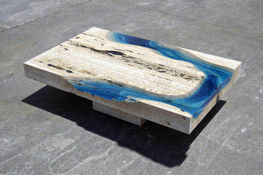 Lagoon Tables That I Create By Merging Resin With Cut Travertine Marble Lagoon Tables That I Create By Merging Resin With Cut Travertine Marble